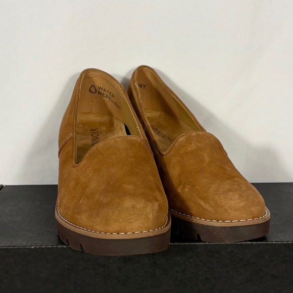 Vionic Willa Wedge Water Repellent Suede Loafers Tan Brown Comfort Shoes - Picture 9 of 16